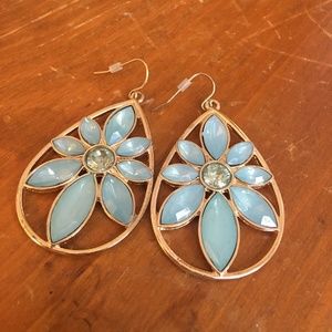Gold and Teal Dangle Earrings